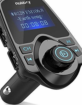 Nulaxy [Upgraded Version] Nulaxy Wireless In-Car Bluetooth FM Transmitter Radio Adapter Hands-free Talking Car Kit with 1.44 Inch Display and Dual Port USB,Support MP3 WMA music on the SD card and USB Flash 